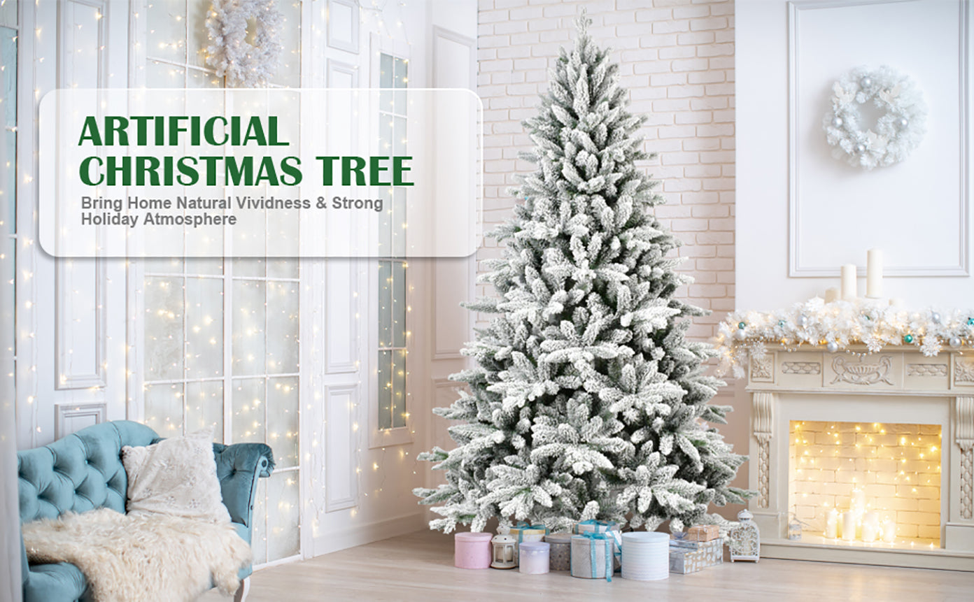 7Ft Snowy Flocked Christmas Tree 1514 Tips PE PVC Hinged