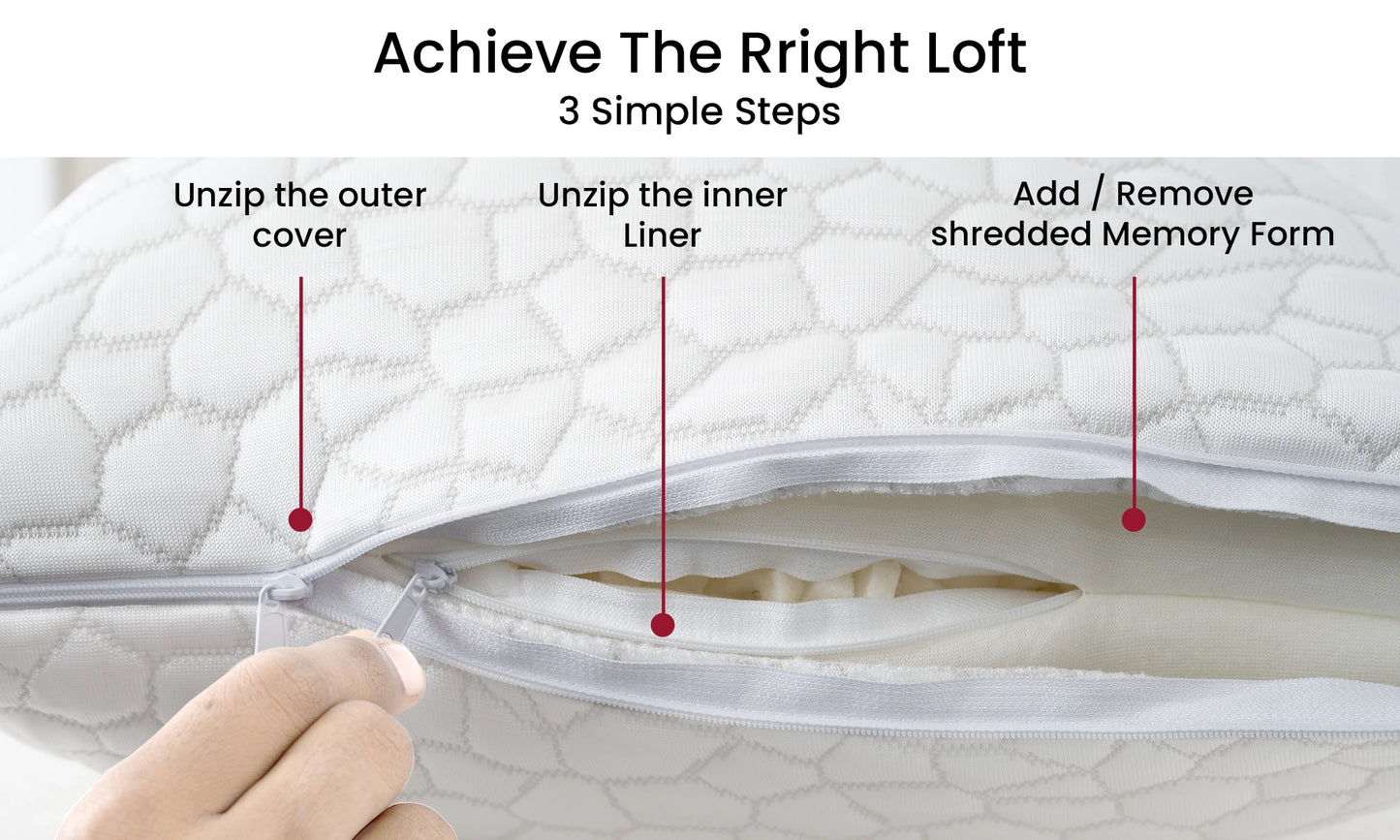 Lux Decor 2 Pack Shredded Memory Foam Pillows With Washable Cover Adjustable Loft