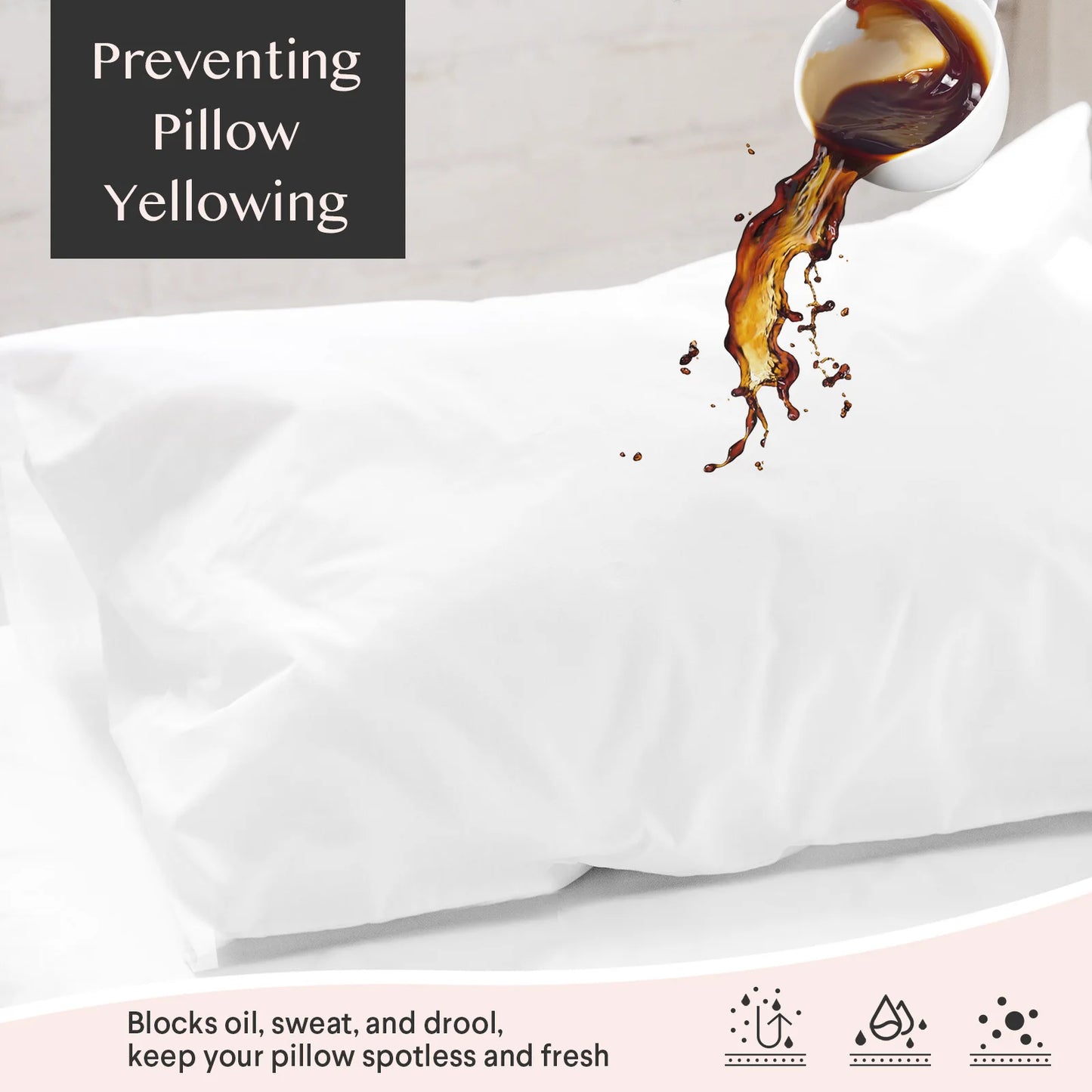 Waterproof Pillow Protectors 4 Pack Zippered Cotton Sateen