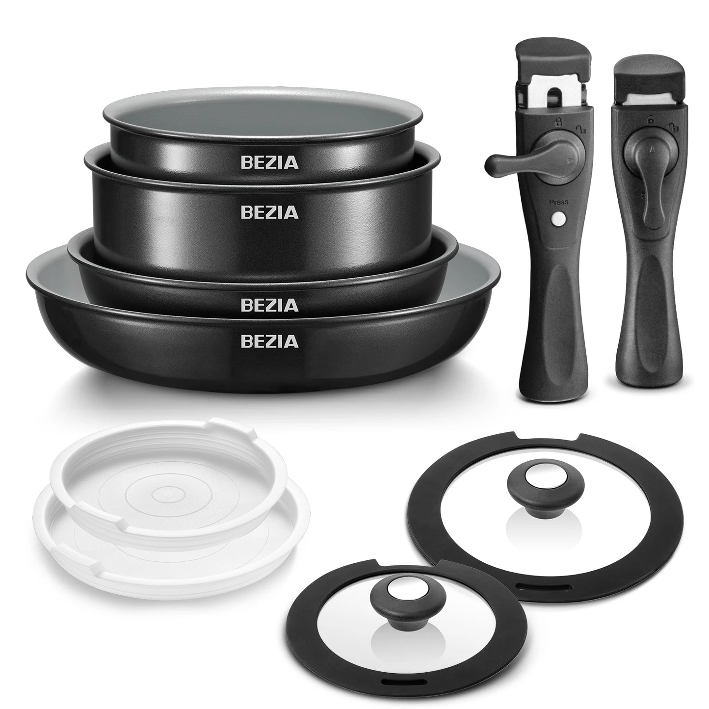 Induction Cookware Set with Healthy Ceramic Coating Nonstick 10 Pieces Camping Pots and Pans with Detachable Handles