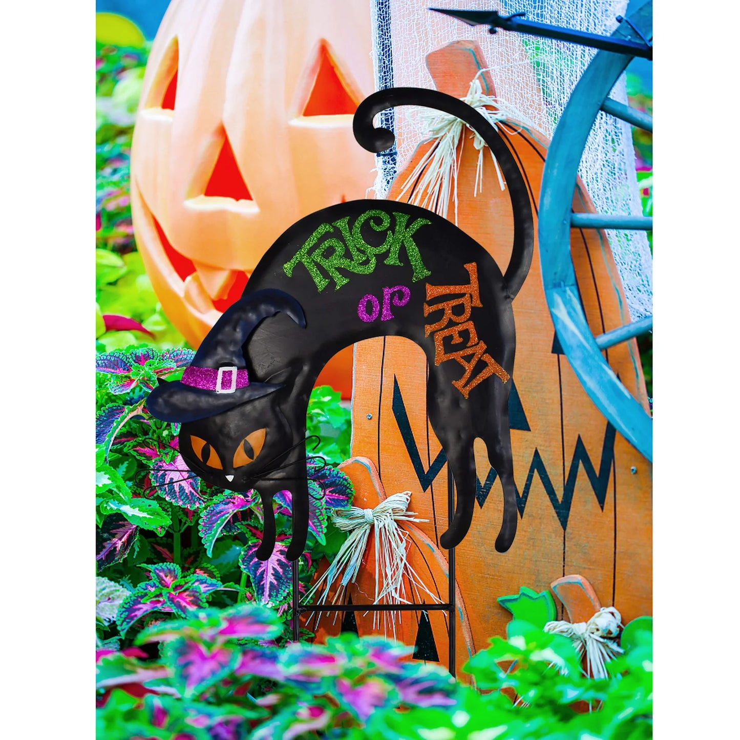 4Pc Halloween Stakes Jack O Lantern Witch Hat Cat Yard Sign