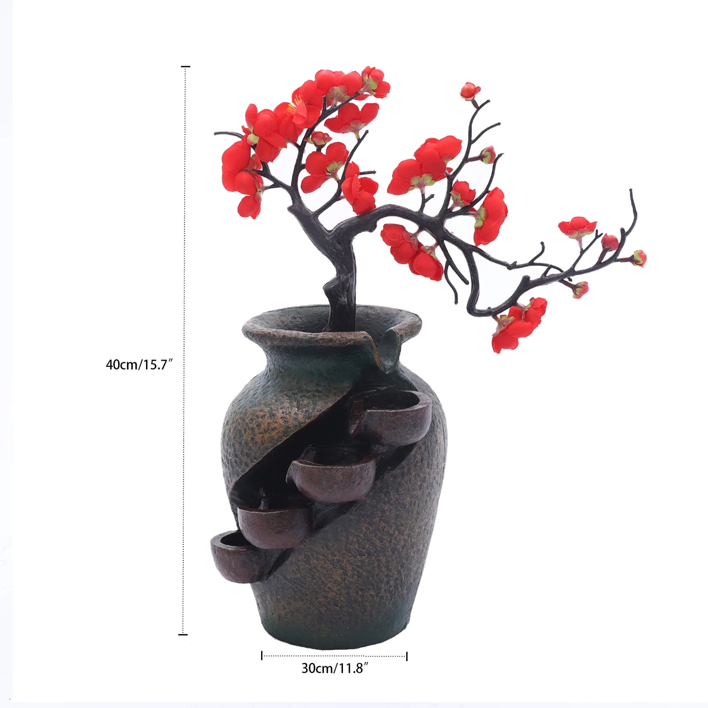 110V Flower Vase Waterfall Fountain Tabletop Indoor Feng Shui Water Fountain Home Room Decoration Exquisite Workmanship Resin
