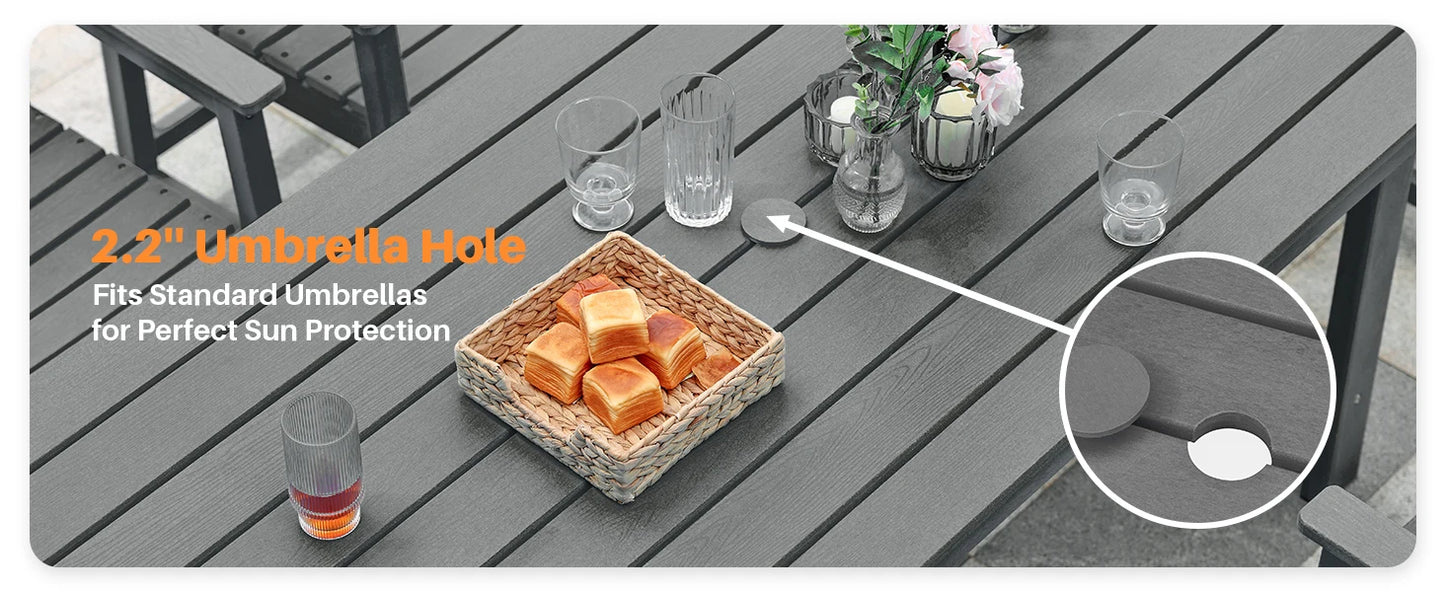 SeeHill Smoke Gray HDPE Dining Set 4 Person Table And Chairs With Umbrella Hole