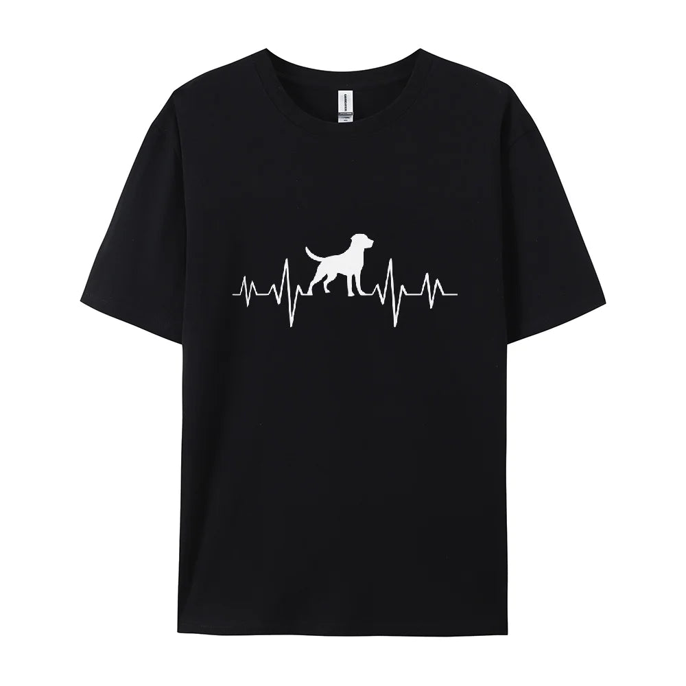 Women 100 Cotton Summer Casual Round Neck Short Sleeve Heartbeat Dog Paw Print
