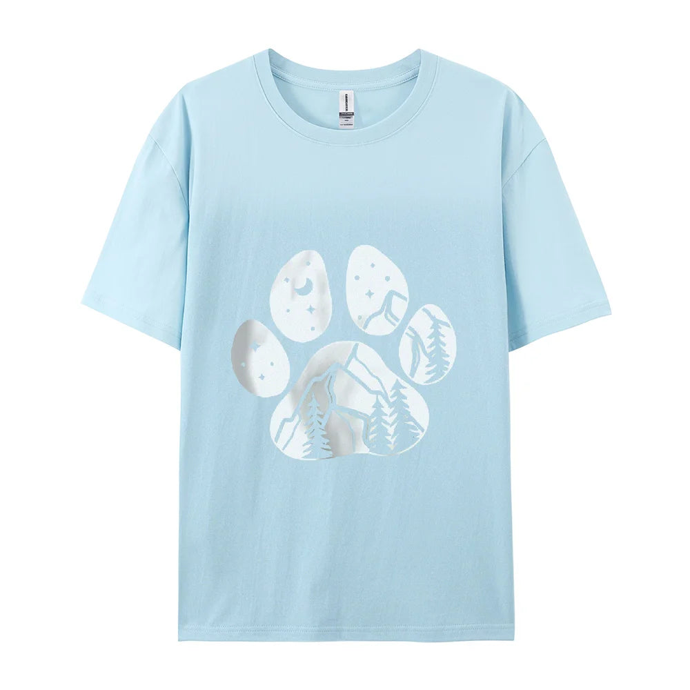 90s White Short Sleeve Y2K Harajuku Graphic Tee Women Dogs Paw Print Mom