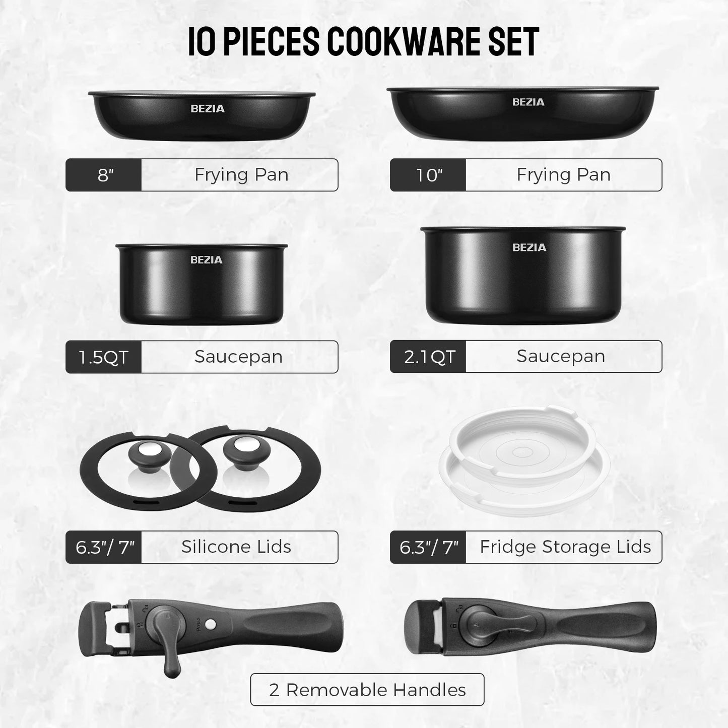 Induction Cookware Set with Healthy Ceramic Coating Nonstick 10 Pieces Camping Pots and Pans with Detachable Handles