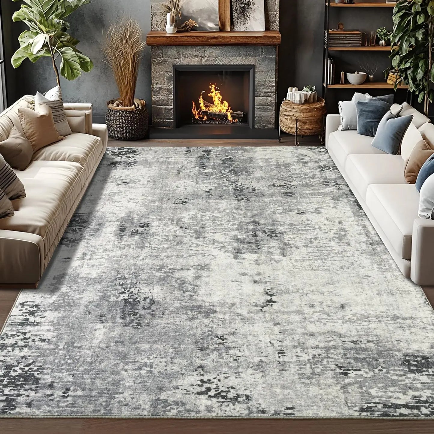 Living Room Area Rugs Soft Large Modern Abstract Boho Vintage Machine Washable Non Slip Carpet Low Pile Rug
