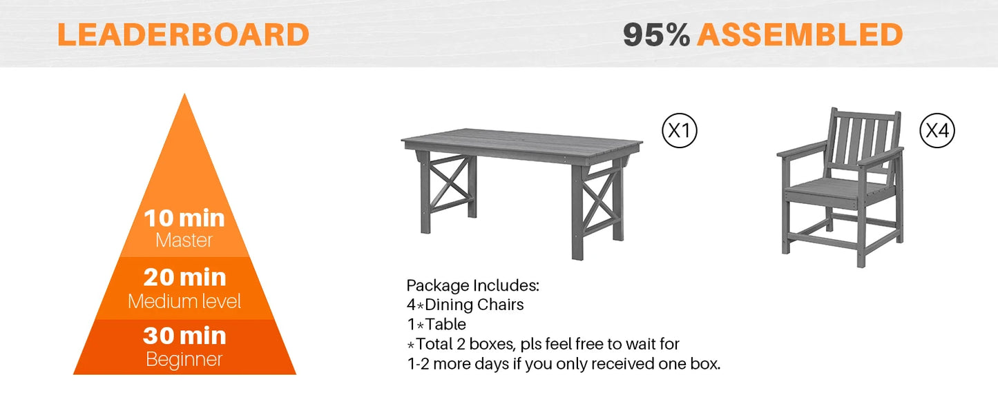 SeeHill Smoke Gray HDPE Dining Set 4 Person Table And Chairs With Umbrella Hole