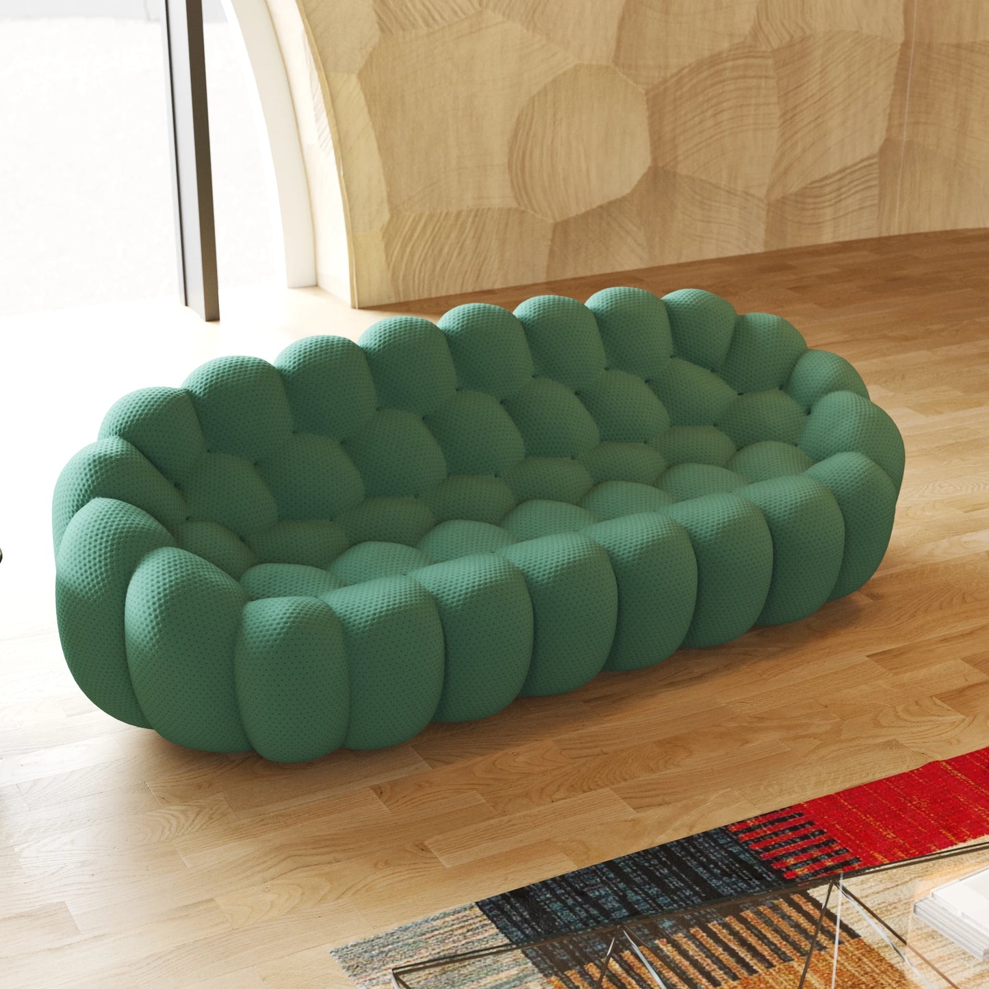98.43 Inch Comfortable Curved Couch 3 Seater Honeycomb Sofa