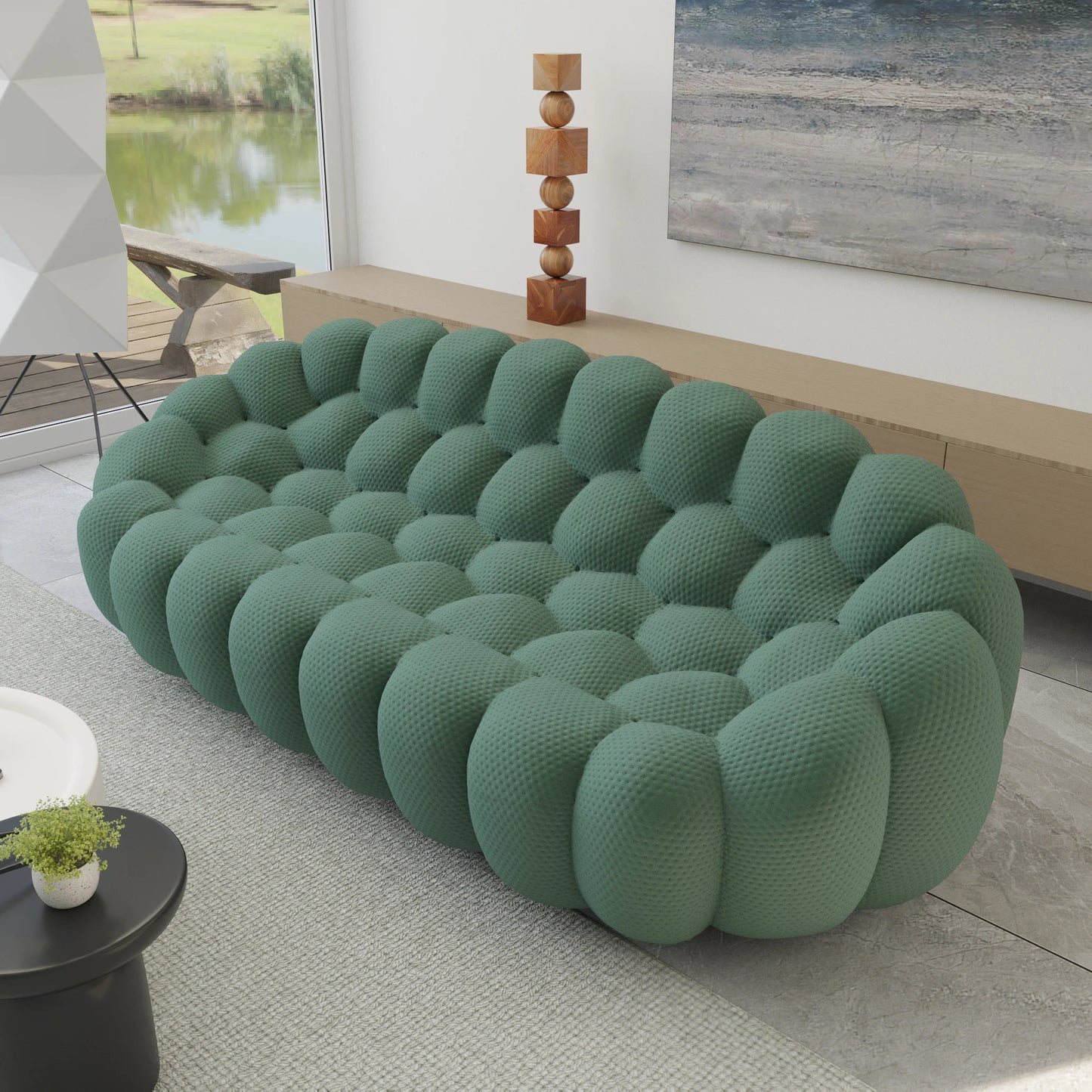 98.43 Inch Comfortable Curved Couch 3 Seater Honeycomb Sofa