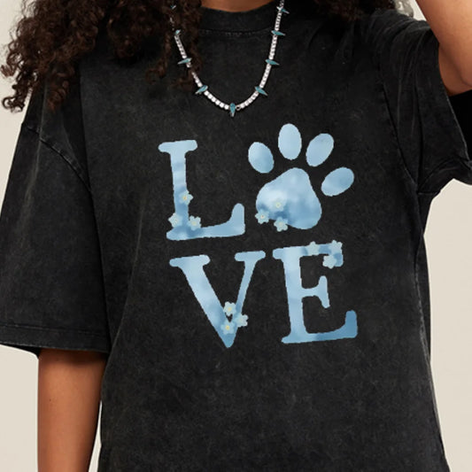 Love Paw T Shirt Cotton Pet Themed Print Summer Casual Top Women