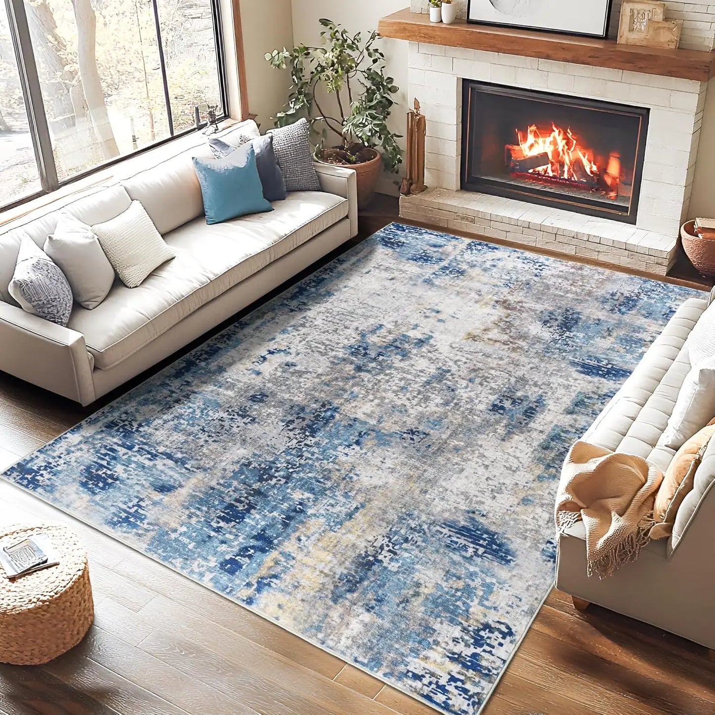 Living Room Area Rugs Soft Large Modern Abstract Boho Vintage Machine Washable Non Slip Carpet Low Pile Rug