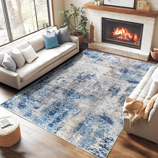 Living Room Area Rugs Soft Large Modern Abstract Boho Vintage Machine Washable Non Slip Carpet Low Pile Rug
