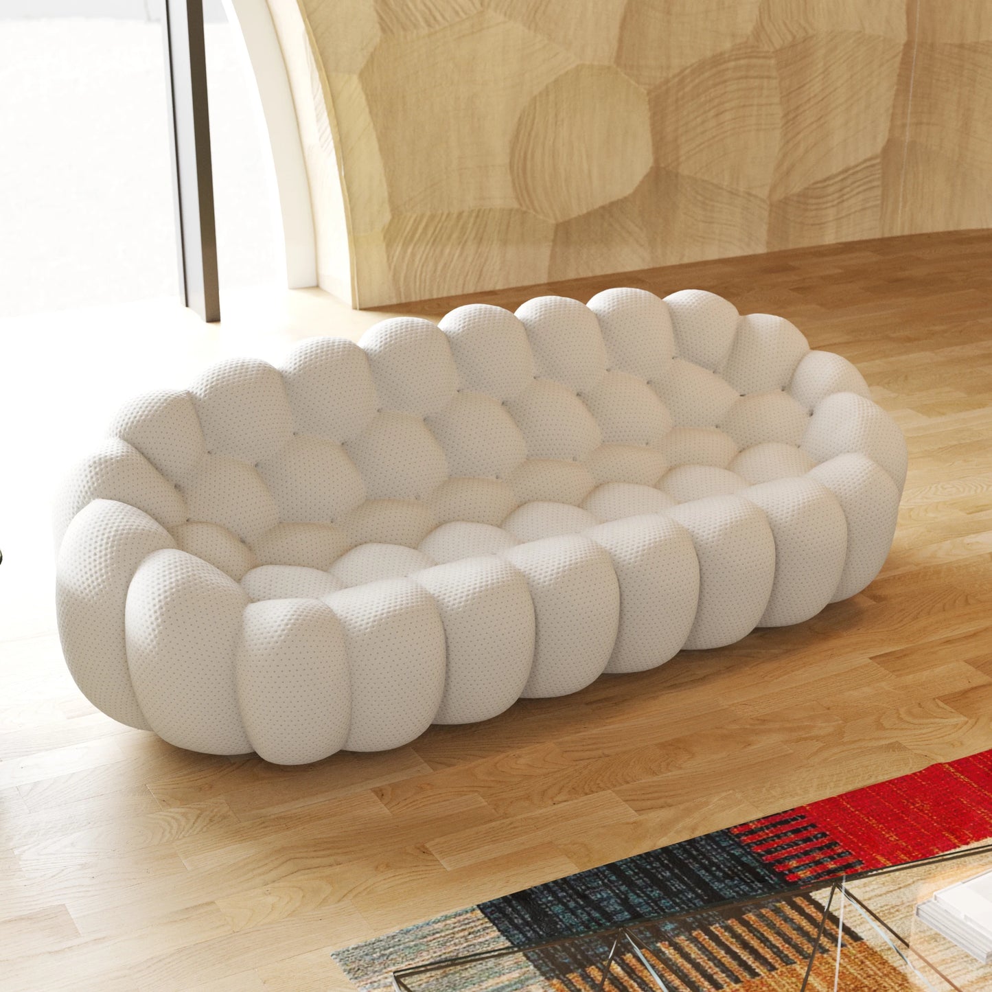 98.43 Inch Comfortable Curved Couch 3 Seater Honeycomb Sofa
