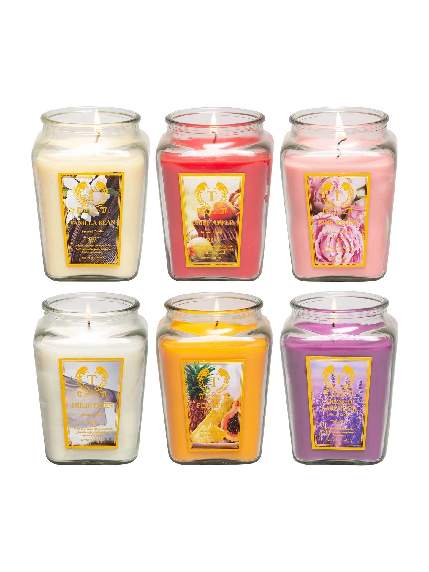 Toccata 18oz Aroma Scented Candles Gift Set Six Scents Women