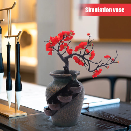110V Flower Vase Waterfall Fountain Tabletop Indoor Feng Shui Water Fountain Home Room Decoration Exquisite Workmanship Resin