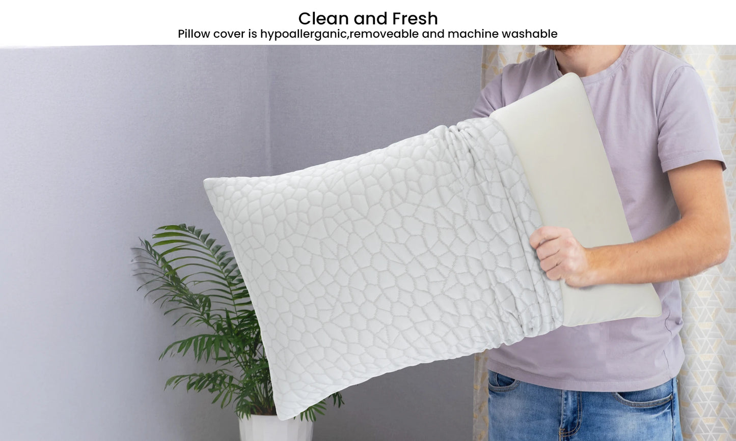 Lux Decor 2 Pack Shredded Memory Foam Pillows With Washable Cover Adjustable Loft
