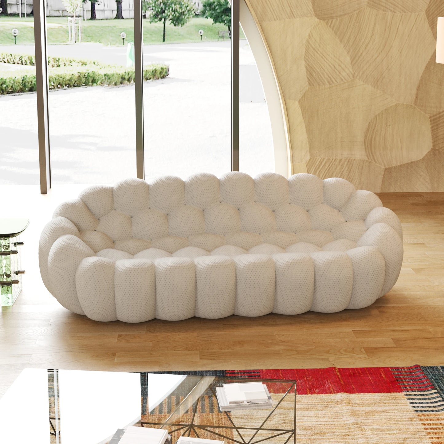 98.43 Inch Comfortable Curved Couch 3 Seater Honeycomb Sofa