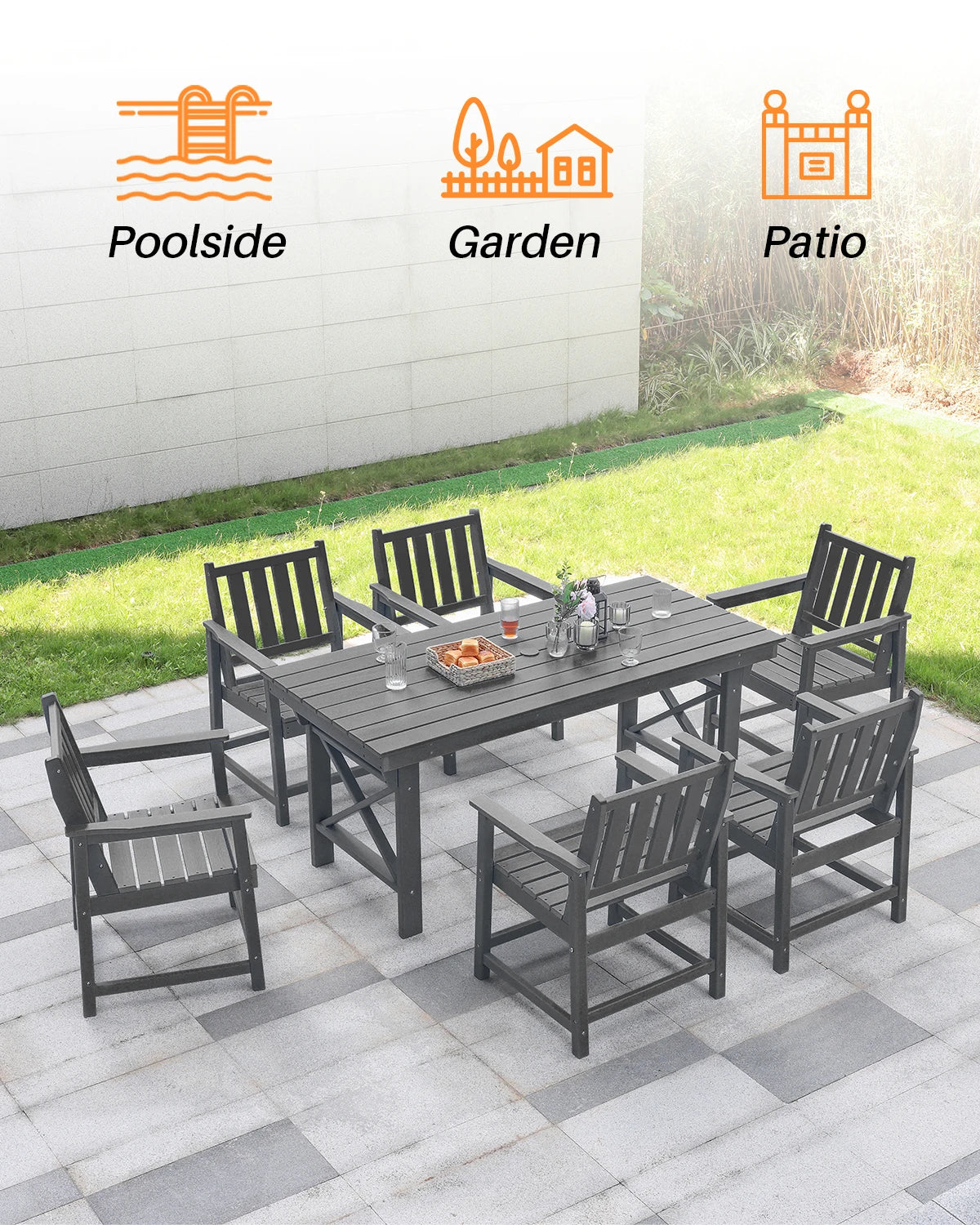 SeeHill Smoke Gray HDPE Dining Set 4 Person Table And Chairs With Umbrella Hole