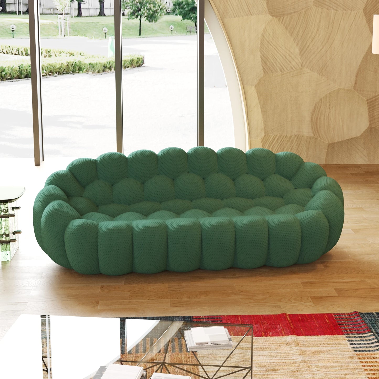 98.43 Inch Comfortable Curved Couch 3 Seater Honeycomb Sofa