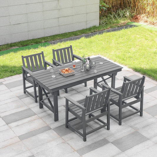 SeeHill Smoke Gray HDPE Dining Set 4 Person Table And Chairs With Umbrella Hole