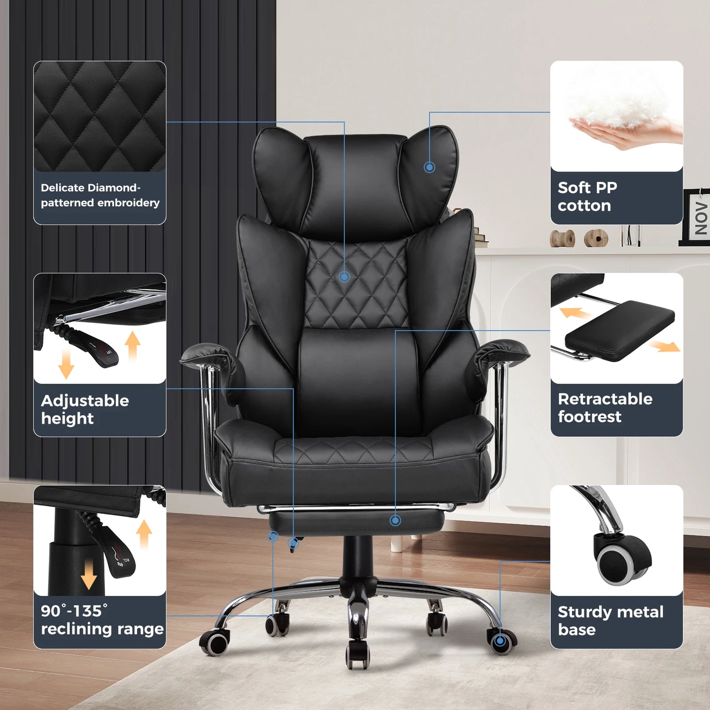 Big and Tall Gaming Chair With Pocket Spring Lumbar Support And Footrest