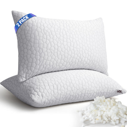 Lux Decor 2 Pack Shredded Memory Foam Pillows With Washable Cover Adjustable Loft