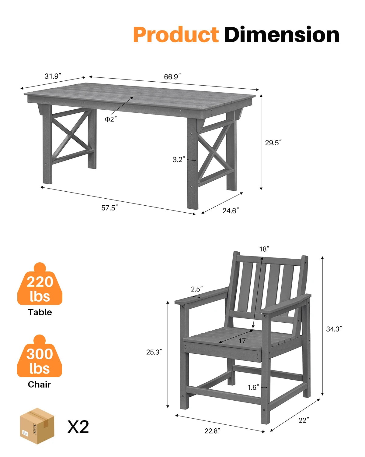 SeeHill Smoke Gray HDPE Dining Set 4 Person Table And Chairs With Umbrella Hole