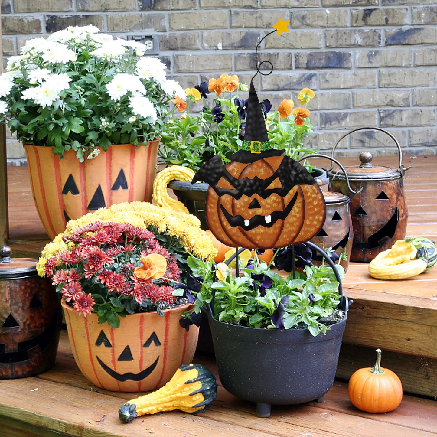 4Pc Halloween Stakes Jack O Lantern Witch Hat Cat Yard Sign
