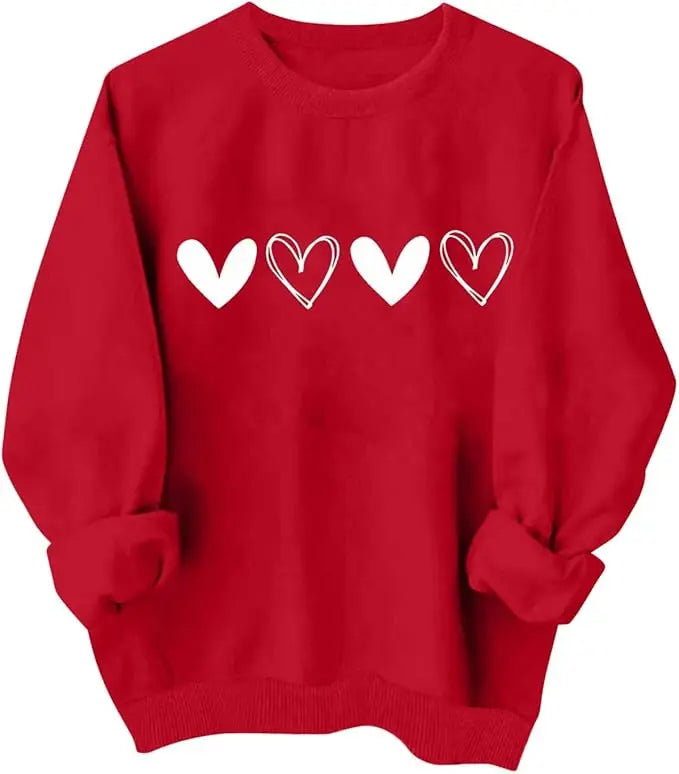 Valentines Shirt For Women Heart Print Graphic Long Sleeve