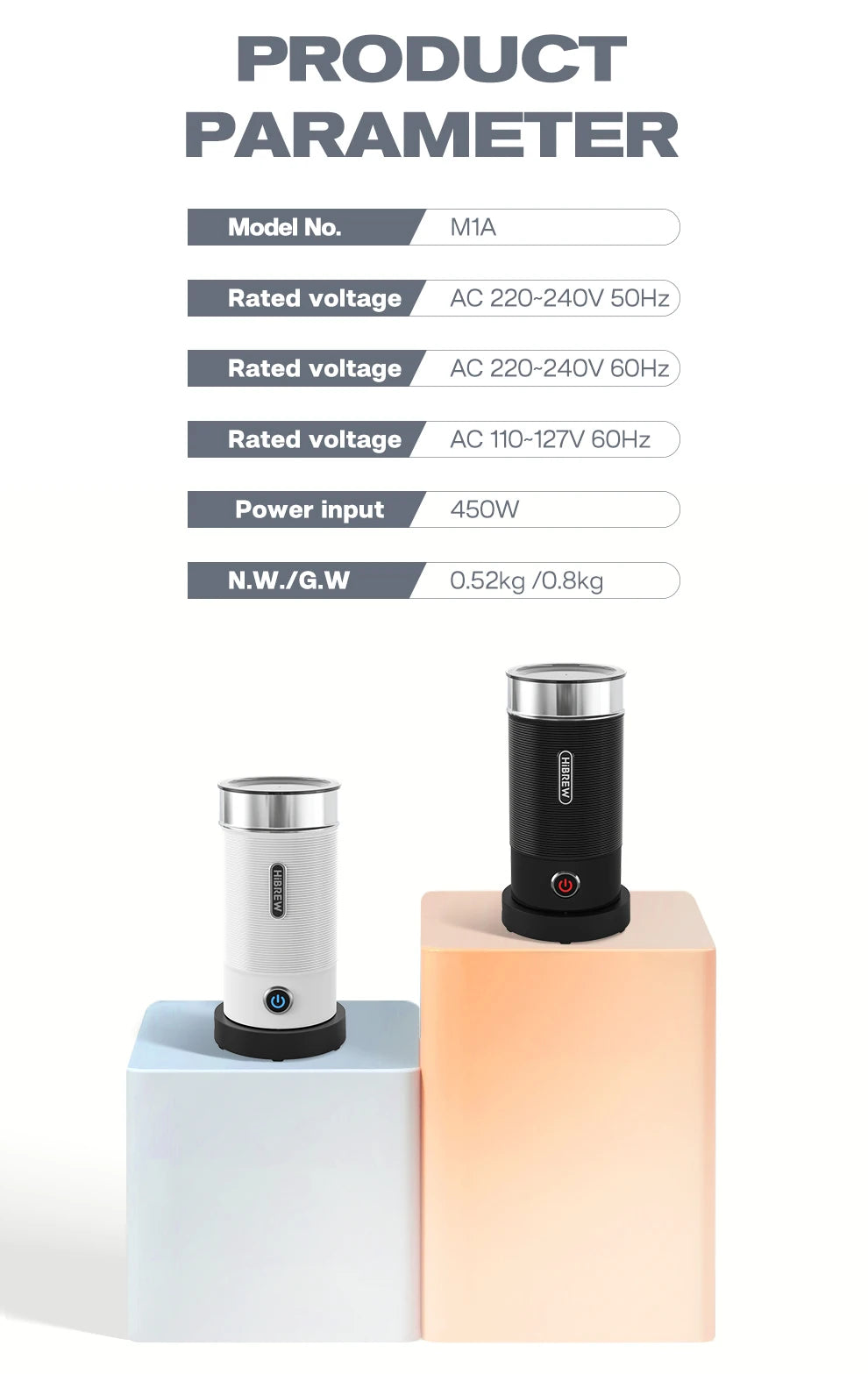 HiBREW Electric Milk Frother Foaming Mixer for Hot and Cold Latte Cappuccino Fully Automatic Milk Warmer Model M1A