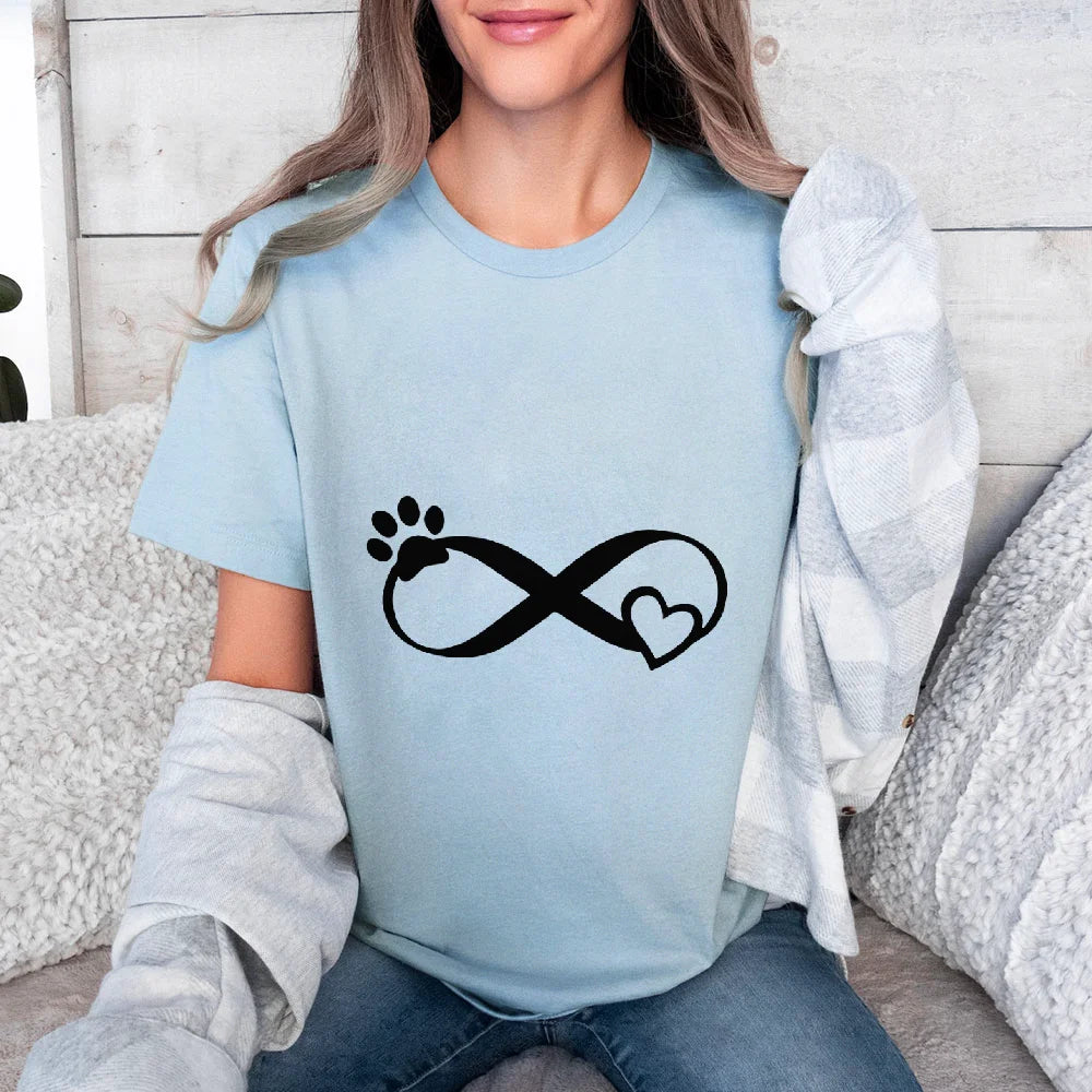 Women Dog Paw Print T Shirt Graphic Cartoon Cute Short Sleeve Tee