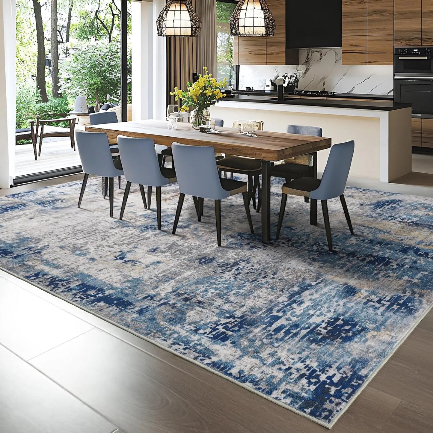 Living Room Area Rugs Soft Large Modern Abstract Boho Vintage Machine Washable Non Slip Carpet Low Pile Rug