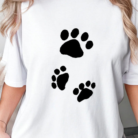Cute Paw Print Cotton T Shirt Pet Inspired Casual Loose Short Sleeve Top