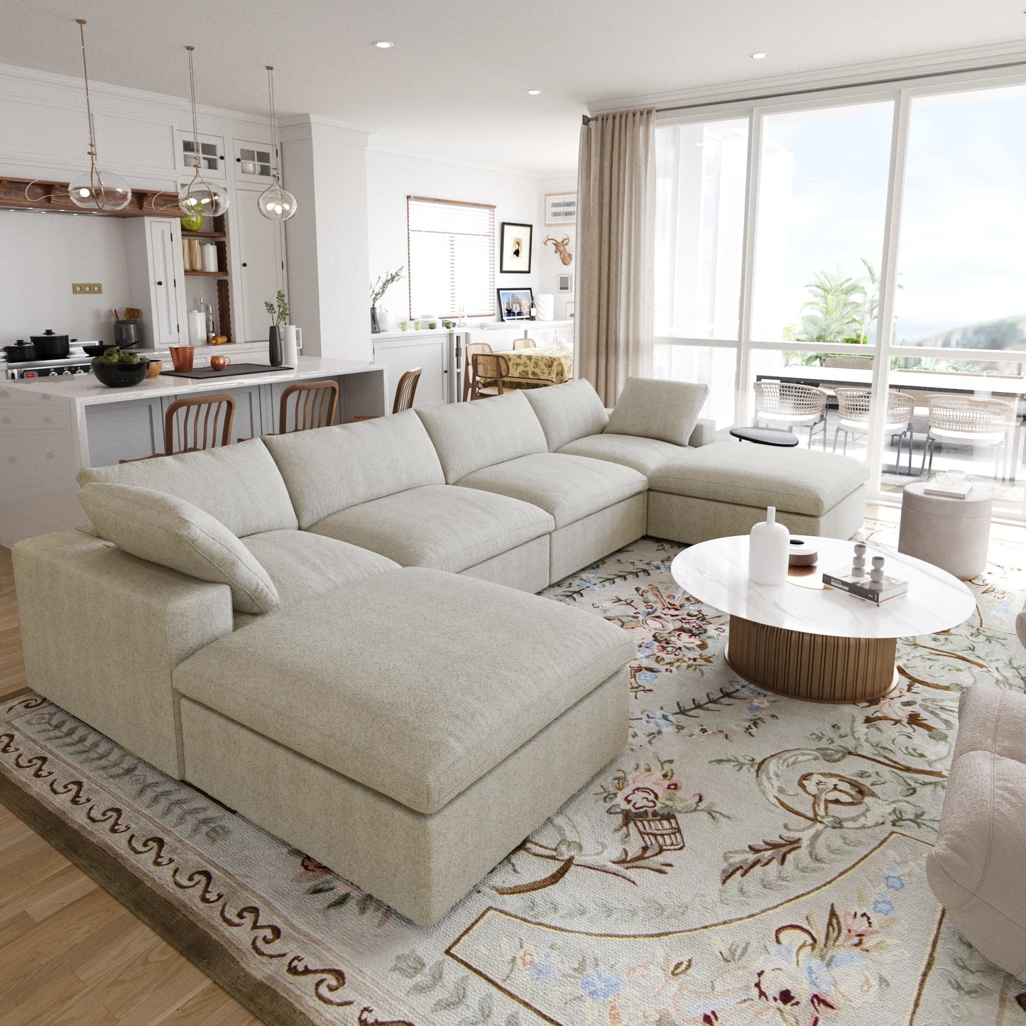 Modular Convertible Cloud Couch 6 Seats U Shaped Sectional Sofa With Ottomans
