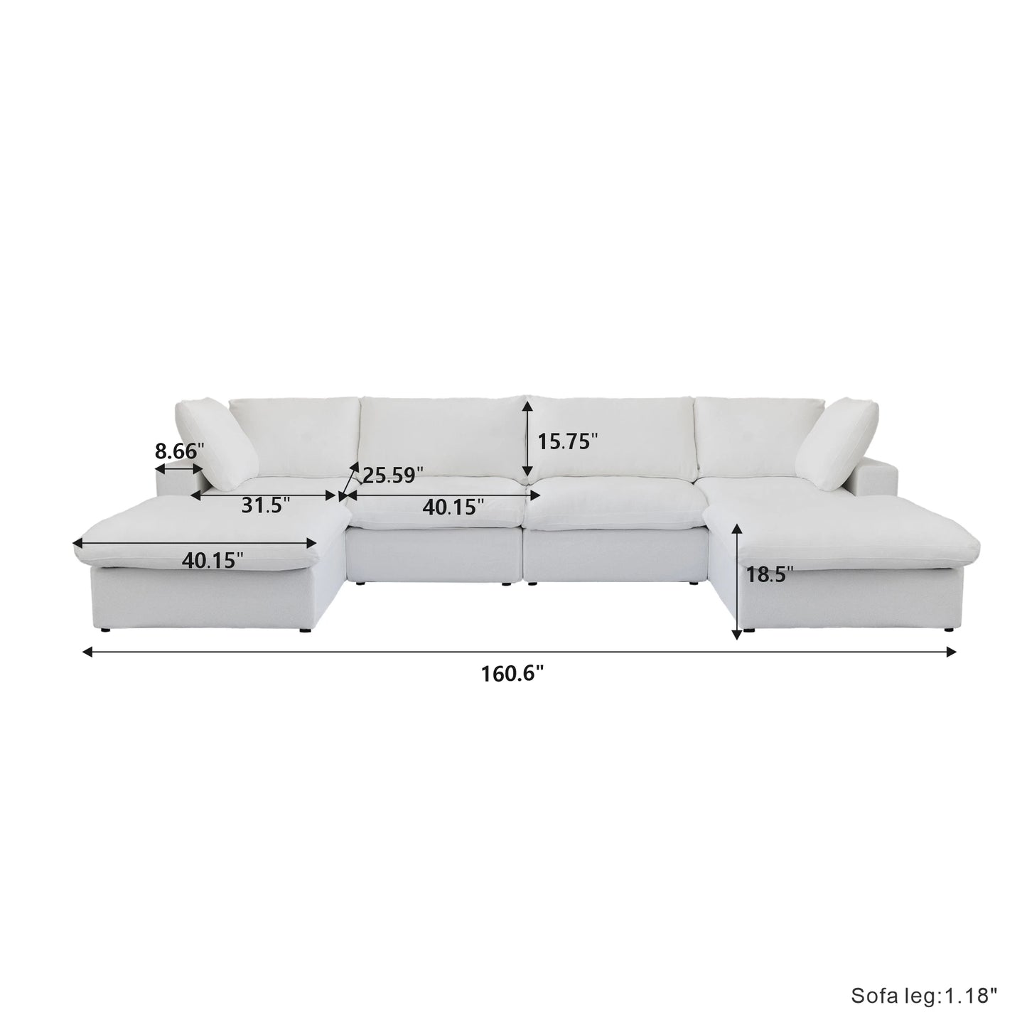 Modular Convertible Cloud Couch 6 Seats U Shaped Sectional Sofa With Ottomans