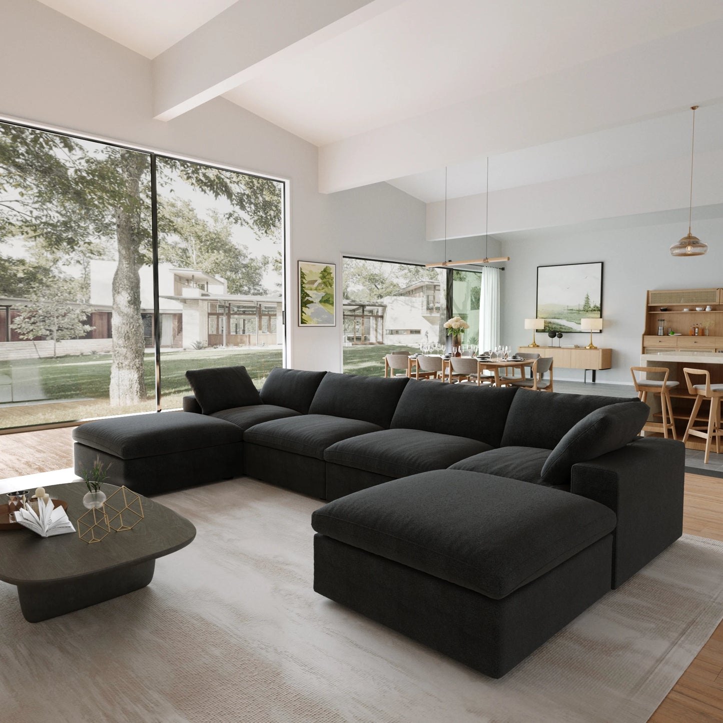 Modular Convertible Cloud Couch 6 Seats U Shaped Sectional Sofa With Ottomans