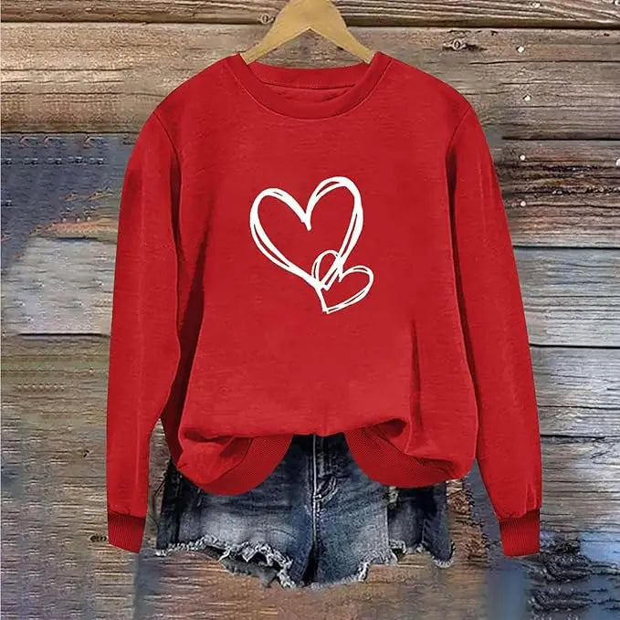 Valentines Shirt For Women Heart Print Graphic Long Sleeve