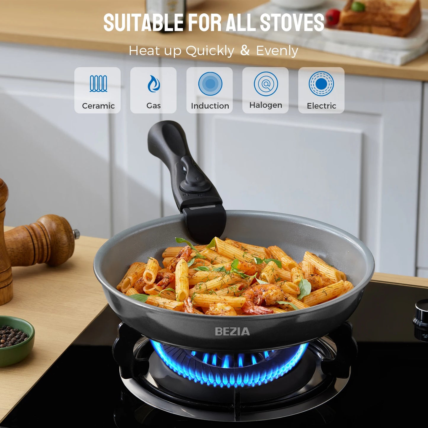 Induction Cookware Set with Healthy Ceramic Coating Nonstick 10 Pieces Camping Pots and Pans with Detachable Handles