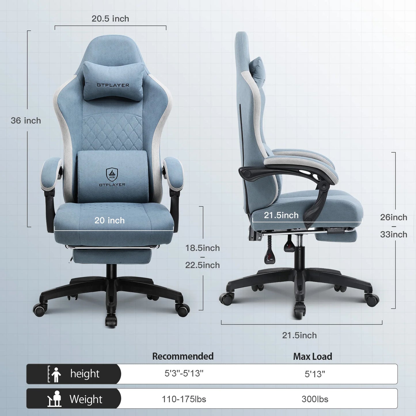 GTPLAYER Ergonomic Gaming Chair with Pocket Spring Cushion and Lumbar Support