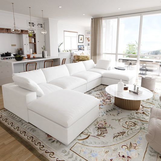 Modular Convertible Cloud Couch 6 Seats U Shaped Sectional Sofa With Ottomans