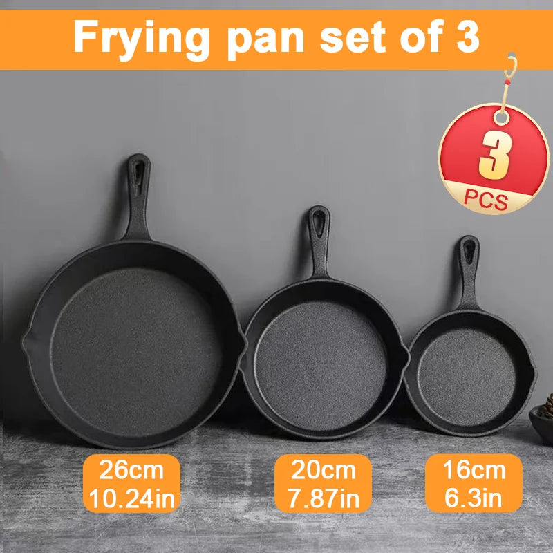 3 Piece Cast Iron Cookware Set Uncoated Cast Iron Pan Collection 6 Inch 8 Inch 10 Inch Cast Iron Skillets Frying Pans
