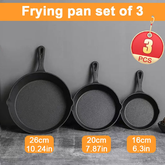 3 Piece Cast Iron Cookware Set Uncoated Cast Iron Pan Collection 6 Inch 8 Inch 10 Inch Cast Iron Skillets Frying Pans