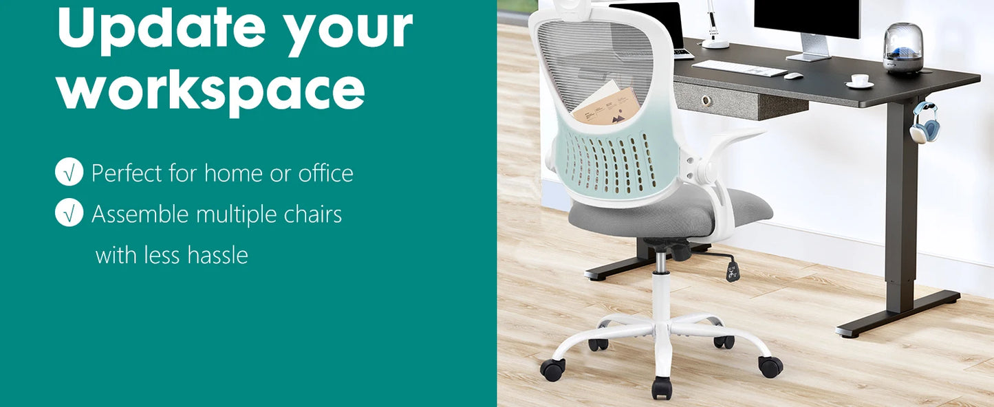 JHK Mesh Ergonomic Office Chair With Flip Up Arms And Adjustable Headrests