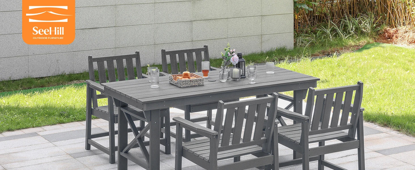 SeeHill Smoke Gray HDPE Dining Set 4 Person Table And Chairs With Umbrella Hole