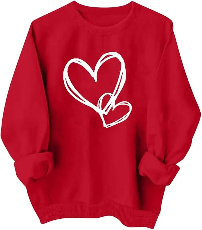 Valentines Shirt For Women Heart Print Graphic Long Sleeve