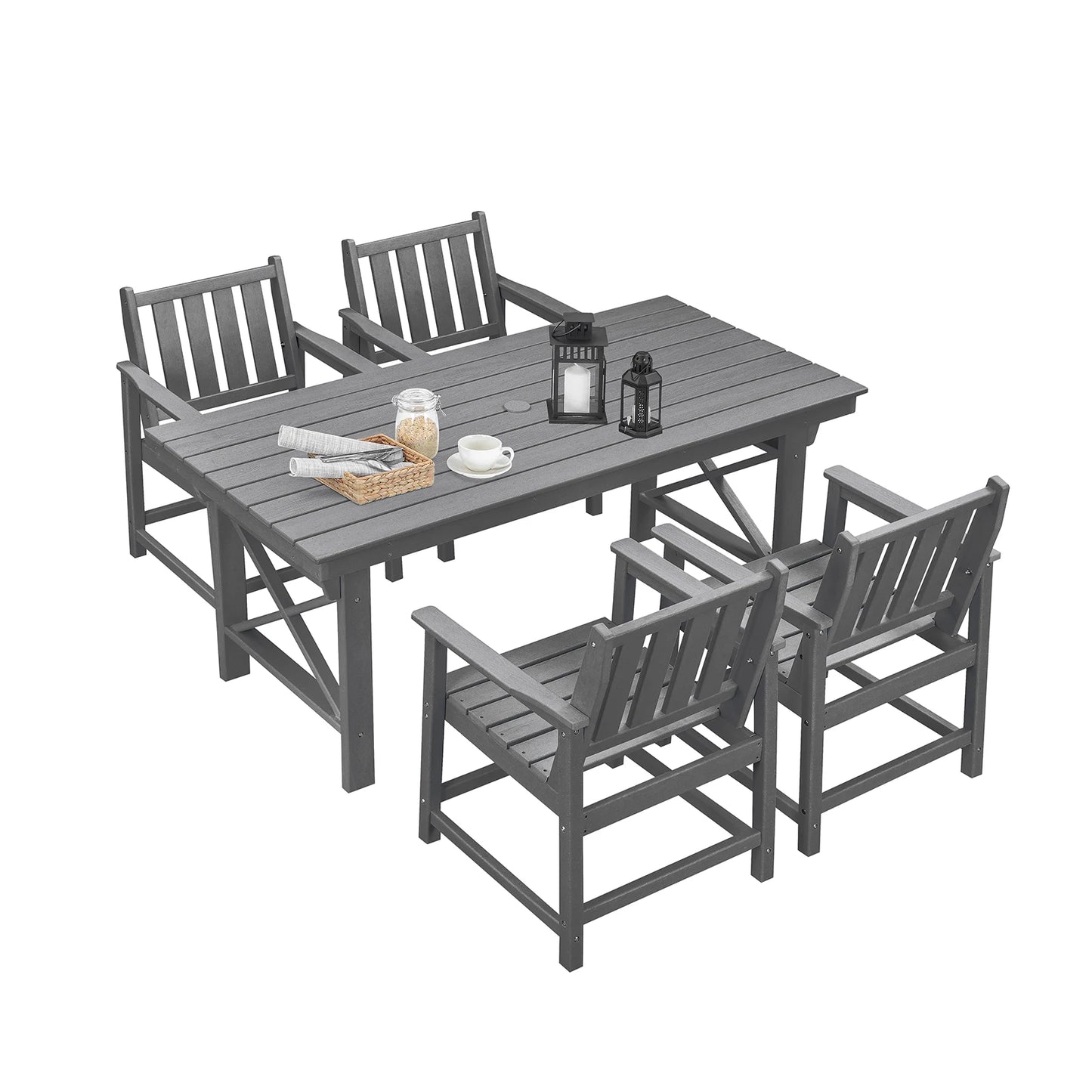 SeeHill Smoke Gray HDPE Dining Set 4 Person Table And Chairs With Umbrella Hole