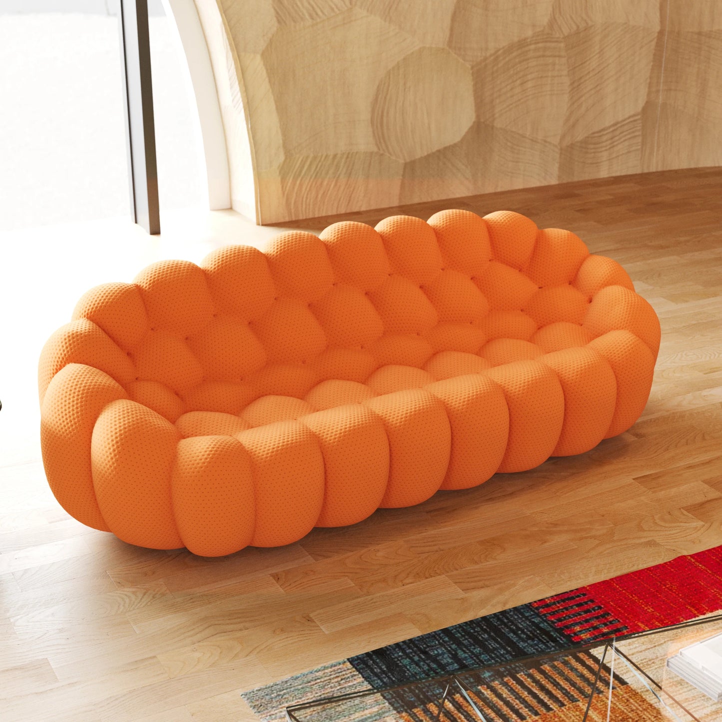 98.43 Inch Comfortable Curved Couch 3 Seater Honeycomb Sofa