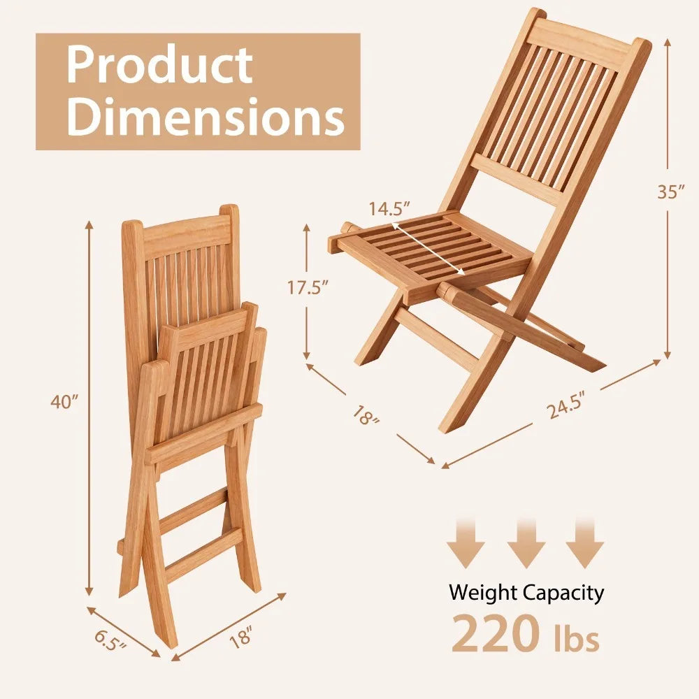 Teak Wood Outdoor Bistro Dining Set Three Piece With Folding Chairs And Table
