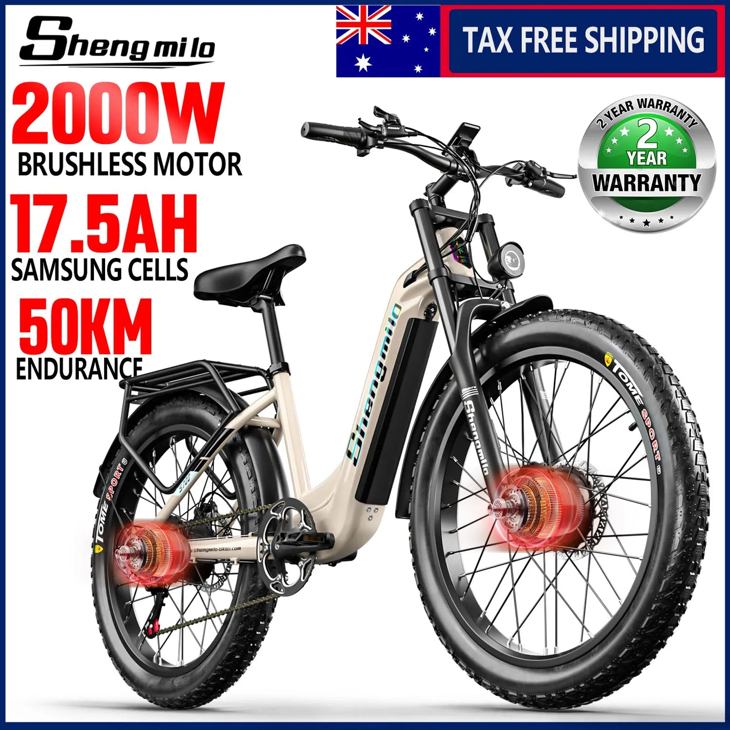 Shengmilo S600 26 Inch Electric Mountain Bike 2000W Dual Motor Fat Tire 17.5Ah